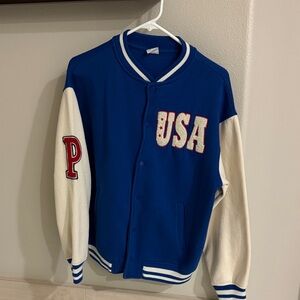 Zara boys Blue and White Varsity Jacket with USA Patch